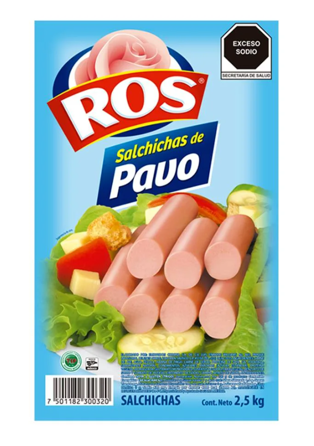 Salchicha Ros Pavo 2.5kg 40Pzs Aprox.